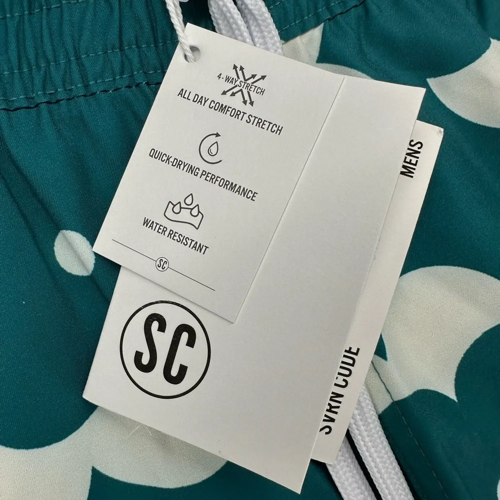 SC Sovereign SVRN Code Retro Teal Green Floral Print‎ Swim Trunks Mens Size M